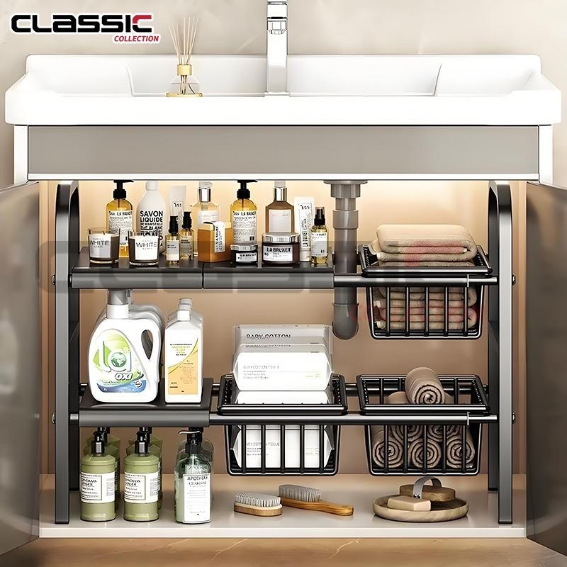 Rak Kolong Dapur/ Rak Bawah Wastafel Rak Dapur Stainless Steel/ Rak Bawah Wastafel/Penyimpanan Bawah