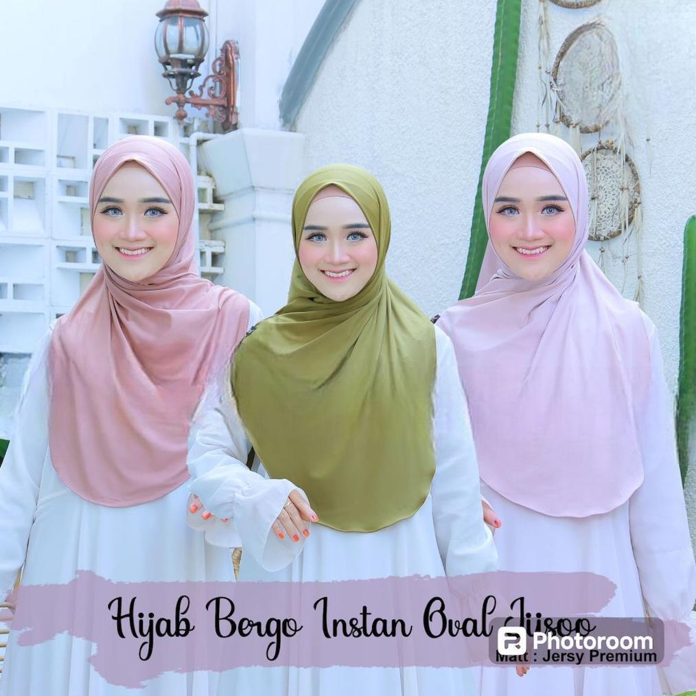 Jilbab Motif - Bergo Jeissa Instan Syar,I - Hijab Instant Khimar Jersey Oval