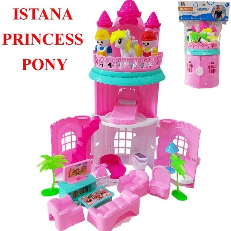 Mainan Anak Castle Plastik Cerah + Kuda Poni