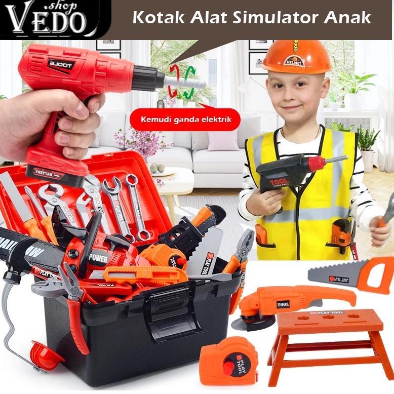 Mainan Toolbox Perkakas Insinyur Anak Mainan Perkakas Bor Listrik Obeng 68PCs Mainan Alat Perkakas