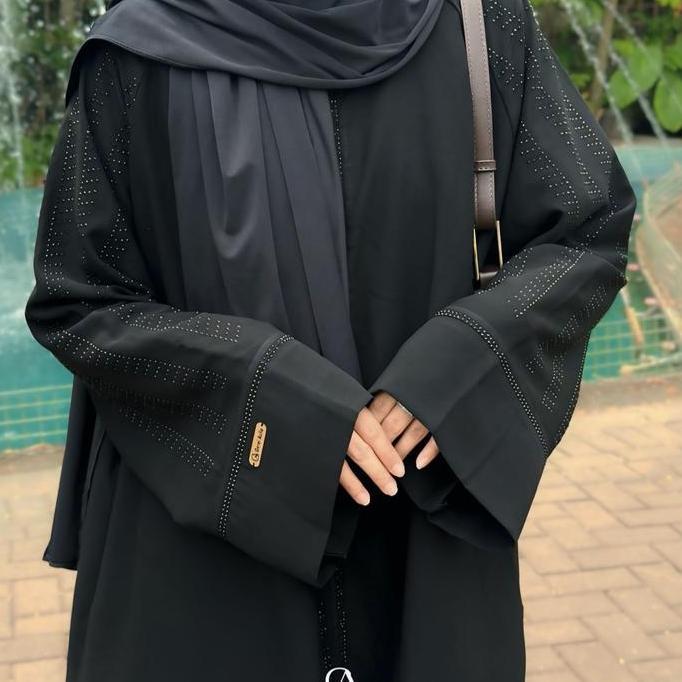 Uffa- Abaya Matsura Jetblack By Gerai Aulia Gamis Arab Saudi Kombinasi Payet Hitam Pekat Dress Lebar
