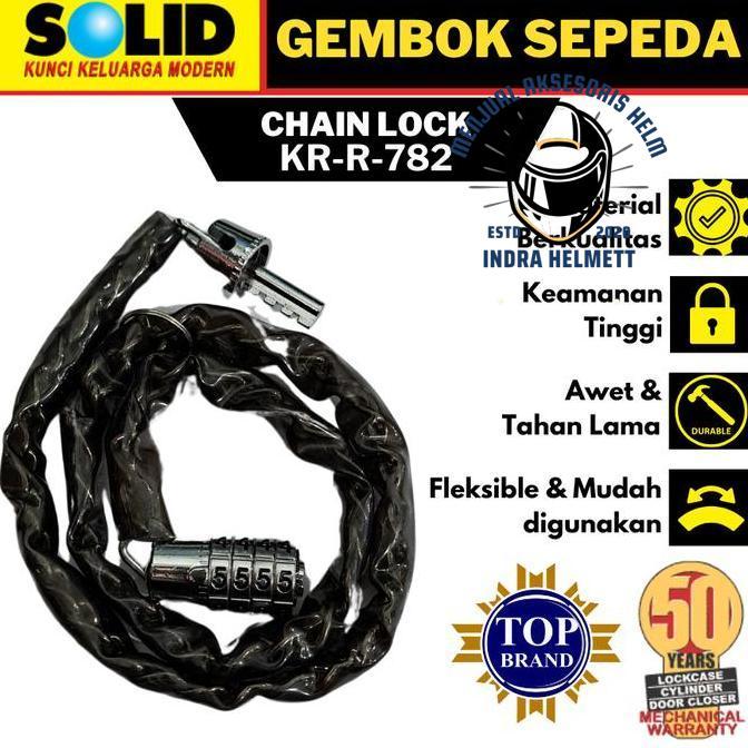 SOLID GEMBOK RANTAI SEPEDA KR-R-782 SOLID KUNCI NOMOR SEPEDA GEMBOK RANTAI KODE SOLID