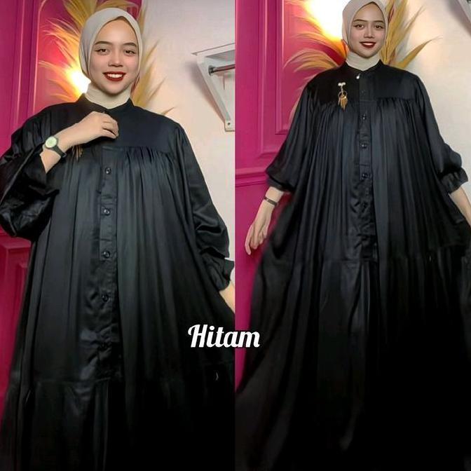 Khza- Gamis Syifa Basic Polos Lengan Balon Simple Panjang Nyaman Rayon Twill