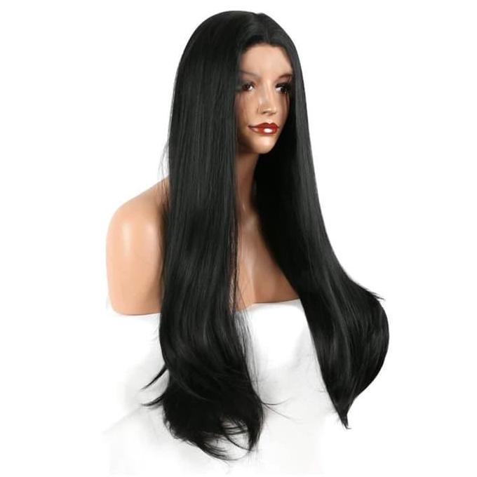 Wig Hitam Panjang Lurus Lace Front Wig Long Straight Ella Lurus Panjang Belah Tengah Hitam