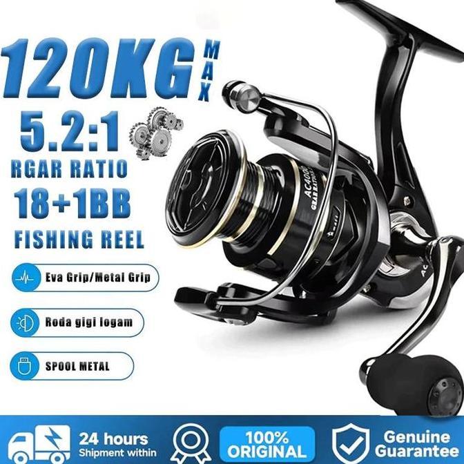 Reel Pancing AC1000-7000 Reel Pancing Full Besi Max Drag 120kg Reel Spinning Metal