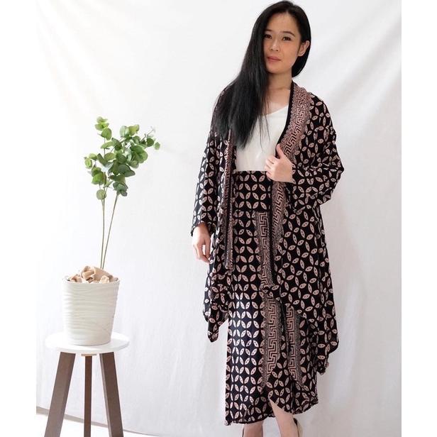 Gratong Atasan Outer Berlengan Batik Hitam Modern Wanita Outer Batik Cardigan Batik Kondangan Rompi 