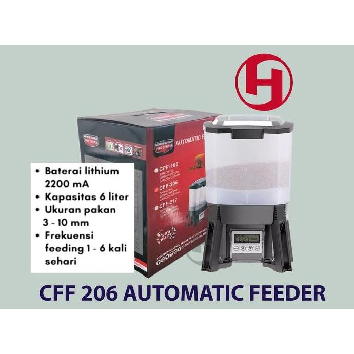 AUTOFEEDER CFF 206 PEMBERI MAKAN IKAN OTOMATIS SOLAR SISTEM CHARGE