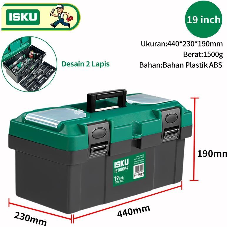 ISKU Tool Box Besar 14/17/19 Inch Plastik Box Perkakas Tahan Lama Kotak Perkakas 2 layaer  Kunci Ben