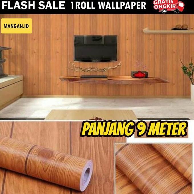 RONA Wallpaper Dinding Motif Kayu Garis Ukuran 45cm x 9m Berbahan Vinyl Textured Waterproof Pvc