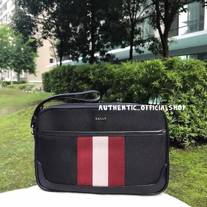 [Authentic 100%] Tas Bally Men Caliros Clutch Bag Black Stripes