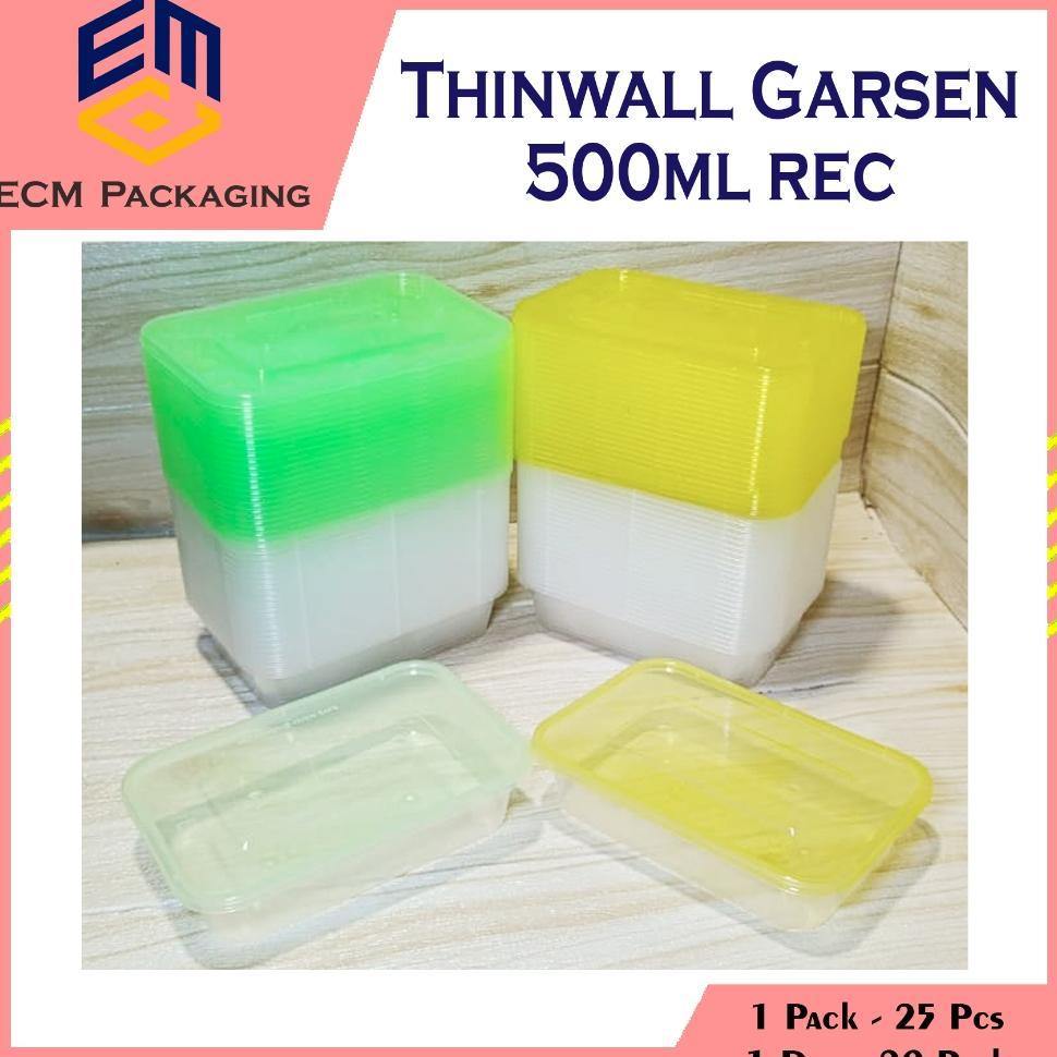 25Pcs Thinwall Garsen Warna 500 Rec | Thinwall Warna 500Ml Rectangle | Kotak Makan Plastik