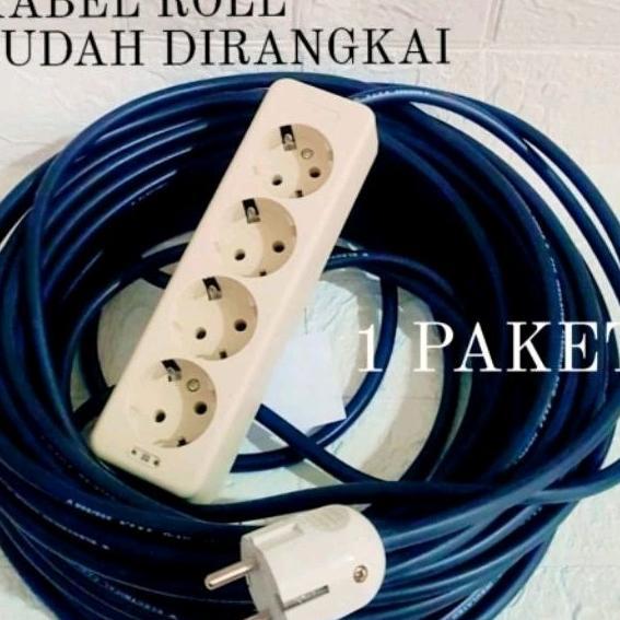 Kabel Serabut 22.5 Kabel Lentur Body Besar ~ Kabel Roll 20 Meter Full + Stopkontak 4 Lubang + Coloka