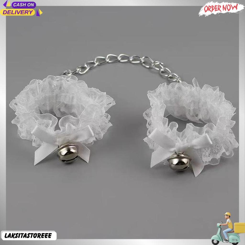 Ch-40 Kalung Necklace Y2K Choker Wanita Bell Lonceng Rantai Sm Set Lace Patch Borgol Tangan Lengan H
