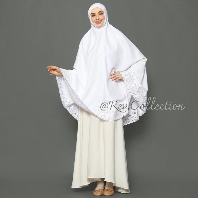 Bergo Jumbo Syari Haji Umroh - Putih Polos Dengan Kantong Depan