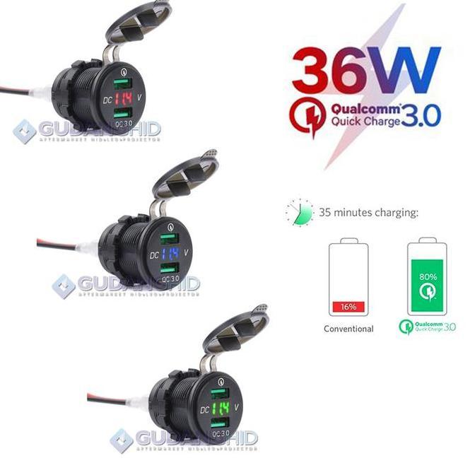 Fast Charger HP Motor Mobil QC3.0 Quick Charging Casan HP Voltmeter [terbaik]