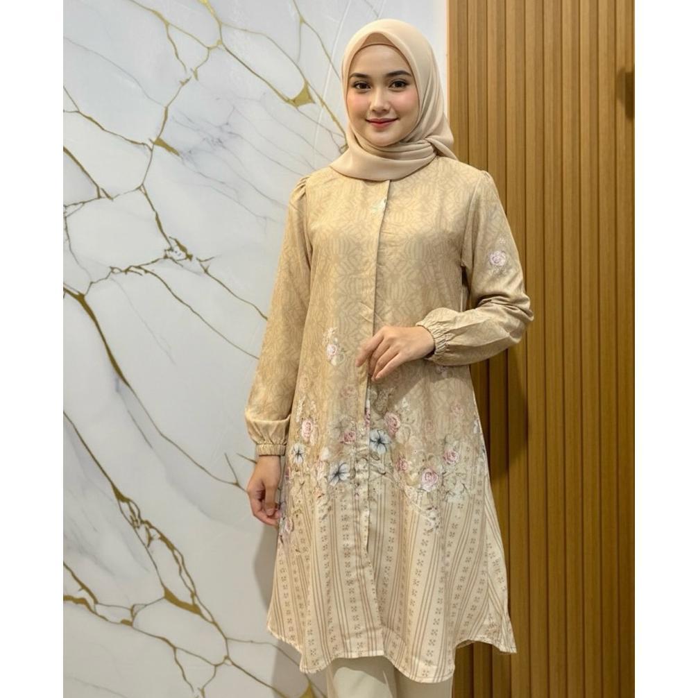 recommended aluna tunik muslim wanita/ atasan tunik wanita lengan panjang/ bahan snowy
