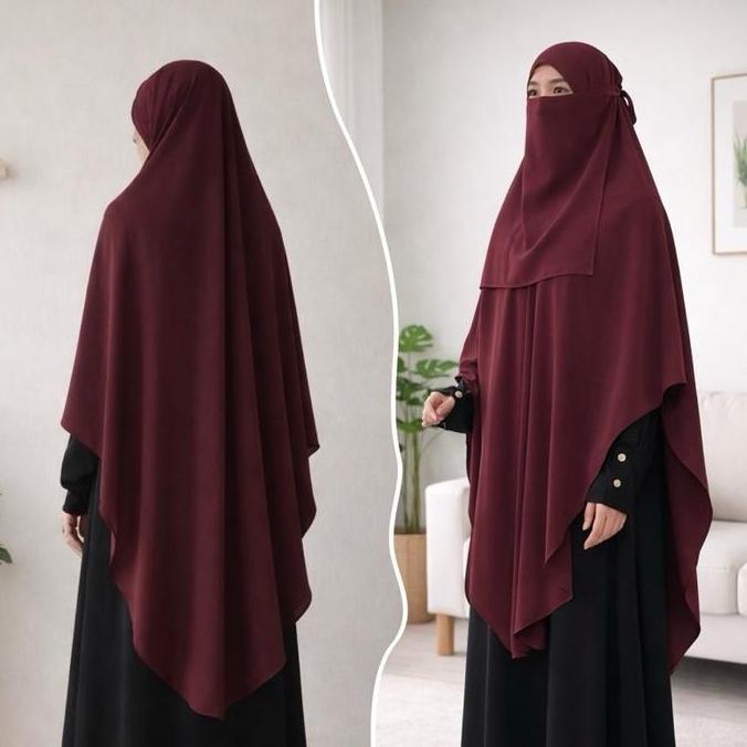 Khimar Bandana Elbow Set Cadar Bahan Marina Anti UV