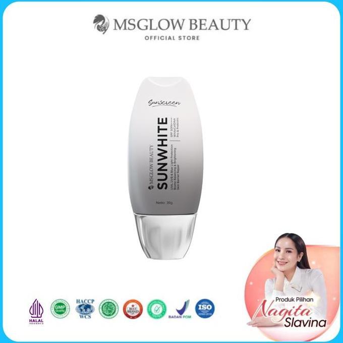 NEW Ms Glow Sunwhite Pre and Probiotik Sunscreen SPF 50 Mencerahkan Wajah Kusam Melindungi dari Sina