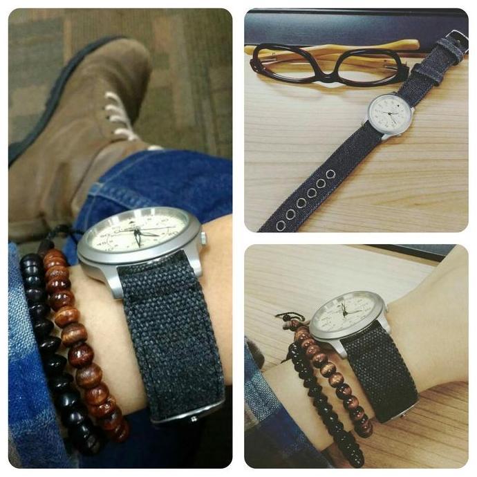Tali Jam Militia Canvas Strap 24mm Black Hitam Expedition Seiko