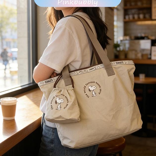 Ready Jepang Cute Snoopy Kapasitas Besar Kantor Tas Bagasi Tas Trolley Kasing Kantong Kanvas Lipat N