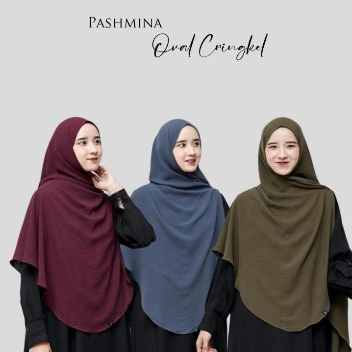 Hijab Pashmina Oval Bahan Crinkle/Pashmina Jumbo Curve Oval Crinkle Airflow/Pasmina Oval/Pasmina Cur
