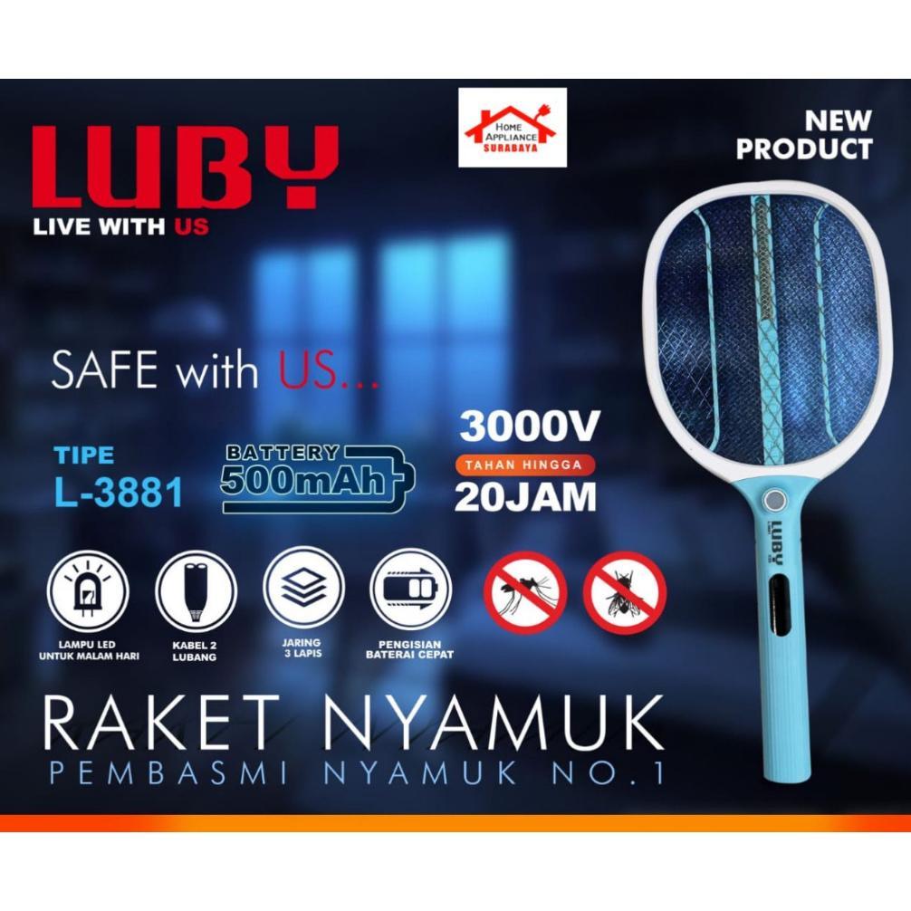 NEW LUBY Raket Nyamuk Listrik Charger Baterai Lithium L-3881/3882/3883/3838/3839/3851/3852/3853/3865