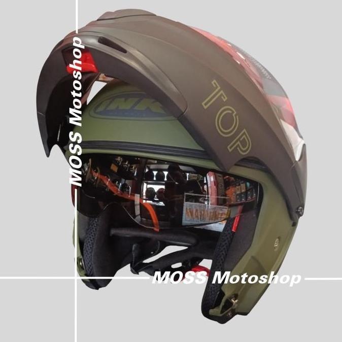 HELM INK TOP GEAR 5.0 TWO TONE MATT GREEN  ARMY / BLACK | HELM FULL FACE MODULAR | ORIGINAL