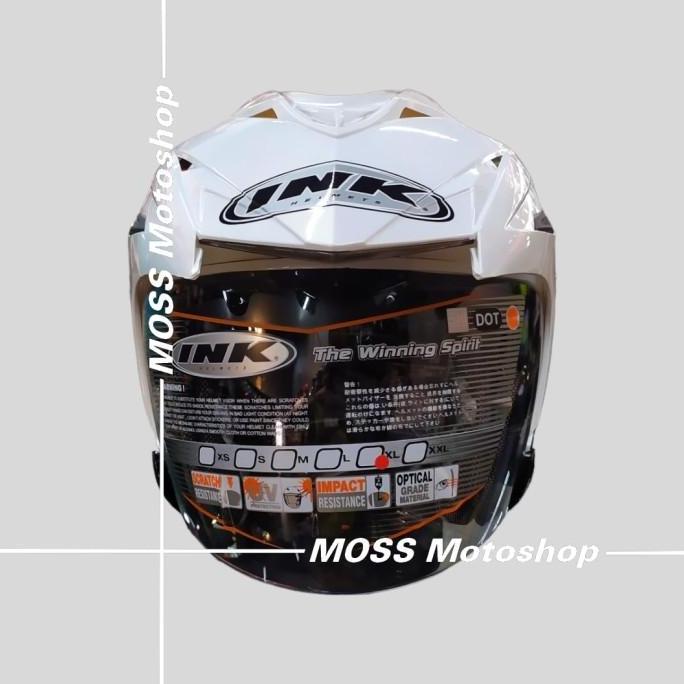 Helm INK T1 R Solid White Pearl Gold | Halfface | Double Visor