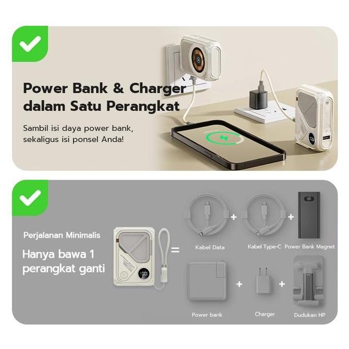Paor- Garansi 2 Tahunune Powerbank 30000Mah Wireless Magnetic Fast Charging Pd35W Dengan Plug With C