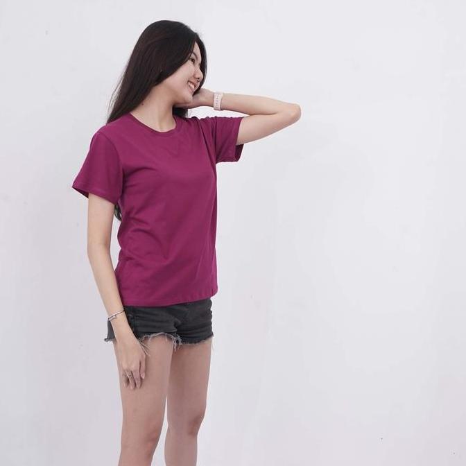 Rioren- Basic T-Shirt Oneck Baju Atasan Cewek Sedang Viral Lerist Rna Magenta