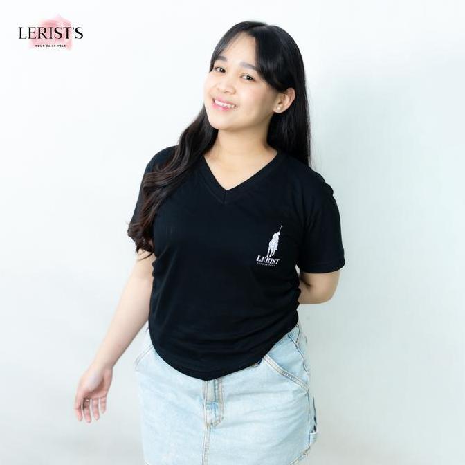 Rioren- Vcrop Kerut Roman Lerist- Atasan Nita Crop Top Tee Nyaman Motif Basic Kaos Katun Leher V Nit