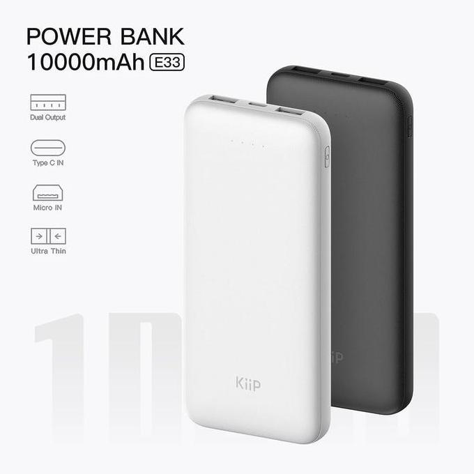 Paor- Kiip E33 Powerbank Slim 10000Mah Dual Output Usb Power Bank 10000 Mah