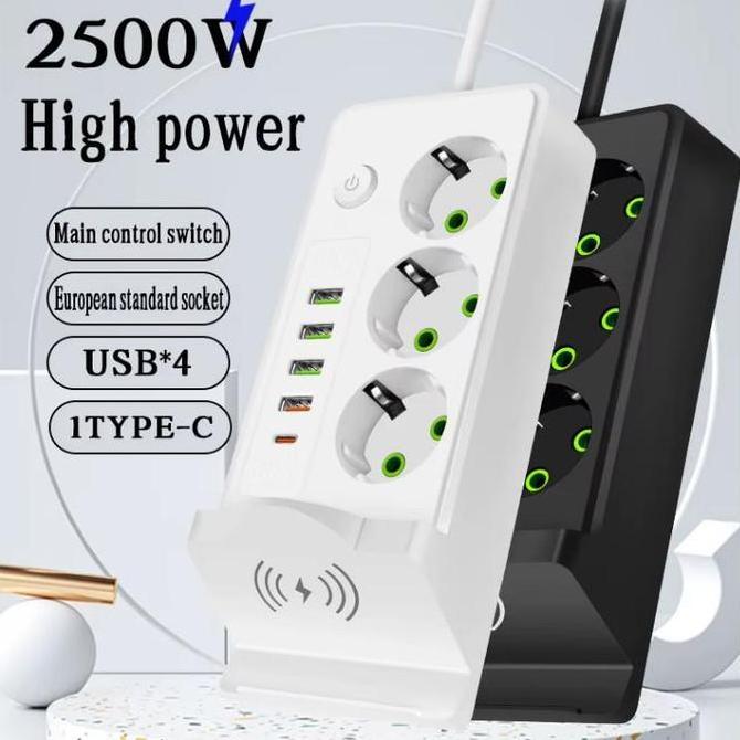 MONTMERY Power Strip Socket Charger Stop Kontak Usb Charger Elektrik Type C Pengisian daya nirkabel 