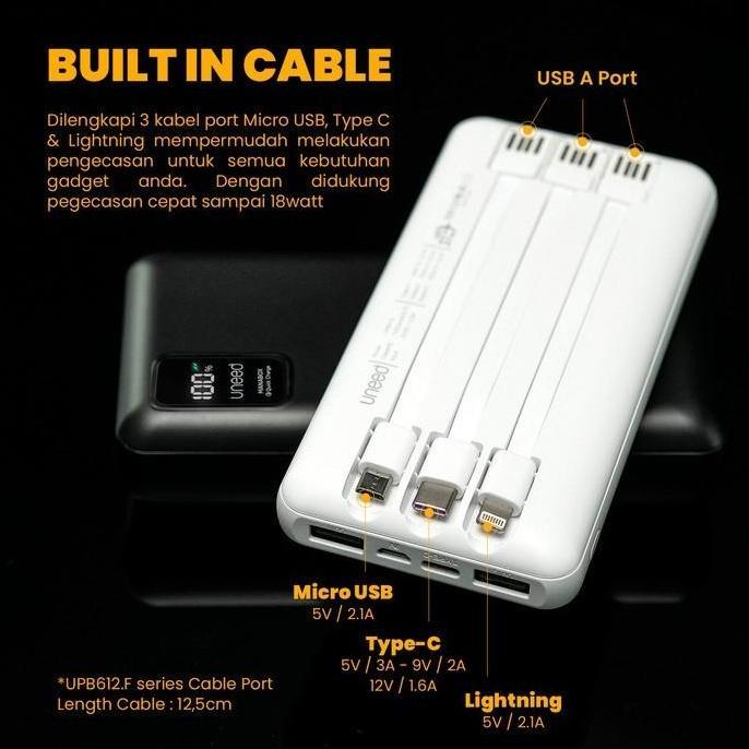 Paor- Uneed Powerbank Manabox Built In Cable 10000 20000 Vooc Quick Charge