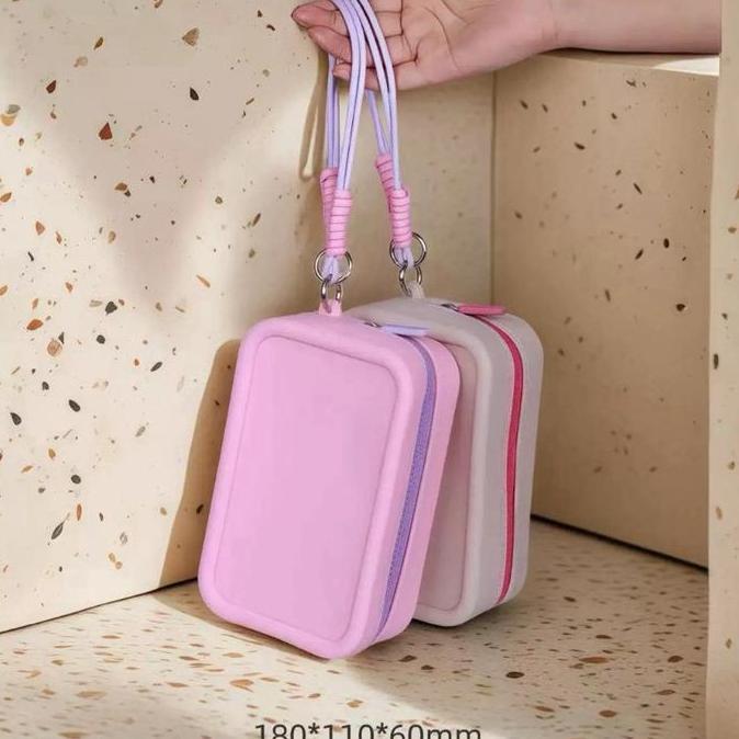 MONTMERY Tas Penyimpanan Silikon Berkapasitas Besar Persegi / Tas Makeup Pouch Kosmetik Anti Air Bah