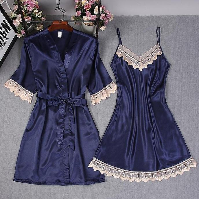 Daster Murah Suspender Piyama Wanita Seksi Baju Tidur + Jubah Malam