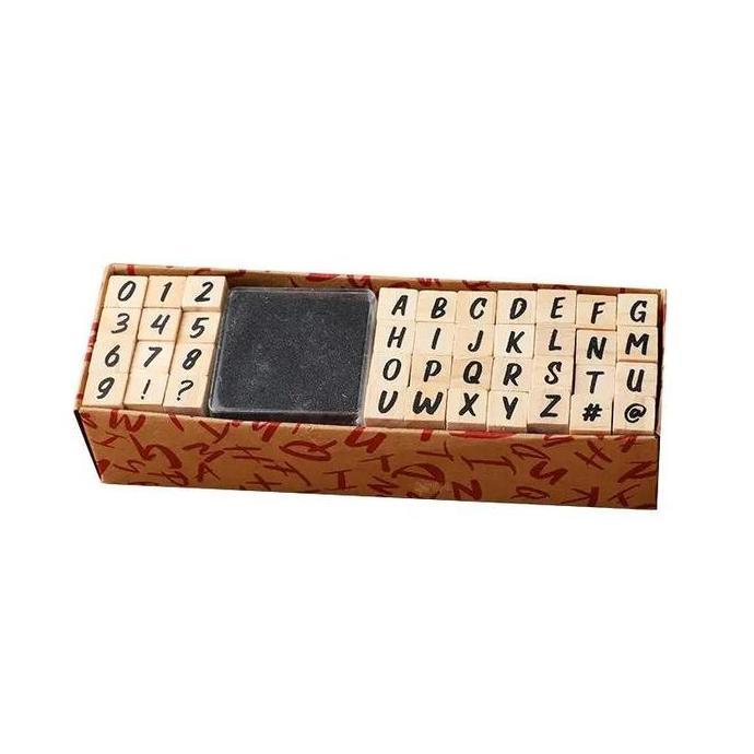 RELMARAMA 40pcs Wooden Stamp Alphabet Number Set Stempel Huruf Dan Angka Lengkap