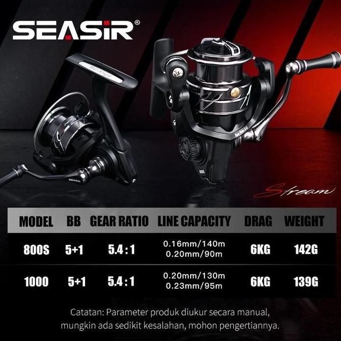 SEASIR STREAM Reel Pancing 800s-1000 Spinning Reel 139g Power Handle Ultralight Carbon Washers 6KG M