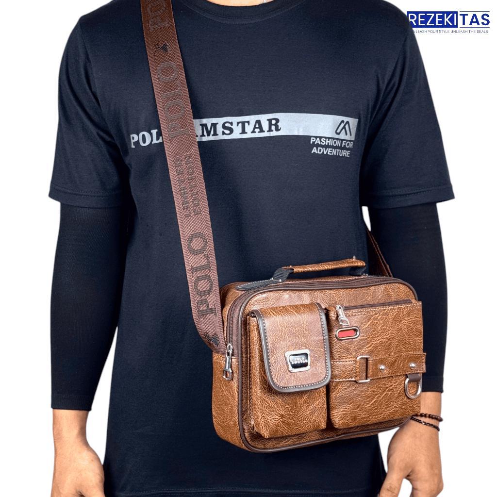 Tas Selempang Kulit Pu Leather Original Polo Amstar  Slingbag Tas Pria Tas Polo Tas Selempang