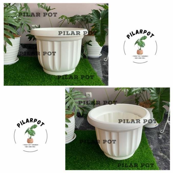 pot bunga tanaman plastik putih 50cm - JUMBO PUTIH