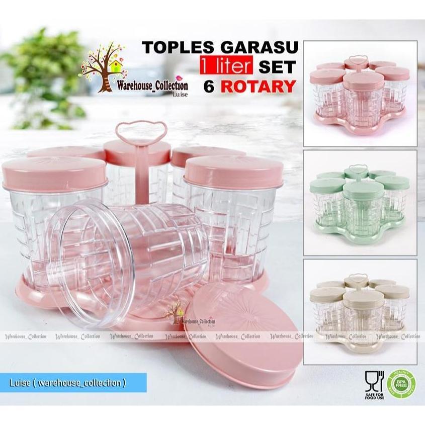 TOPLES BERPUTAR Set 6 & Set 5 Toples GARASU & MIZU 1 Liter //  Rotary Nampan Putar Plastik Akrilik /