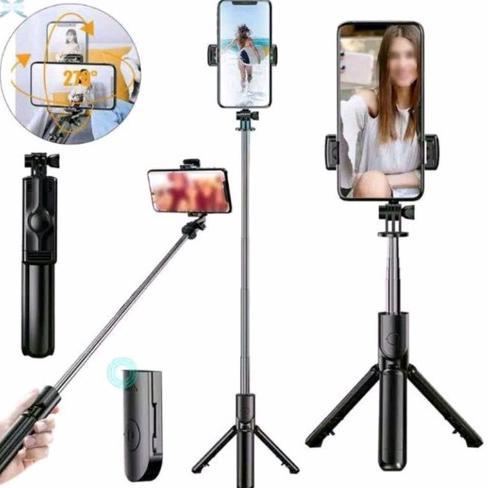 TERBARU Tripod Tongsis Bluetooth Remote Selfie Stick LED Flash Tripod Hp Portable Rotatable Expandab