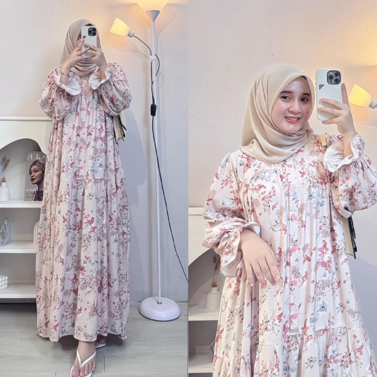 Daisy Dress Gamis Muslim Lengan Balon Busui Bahan Rayon Diamond Premium