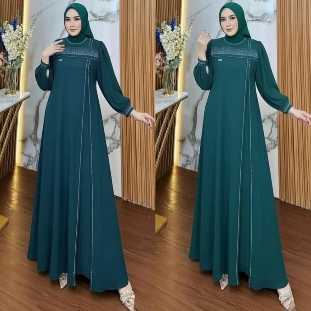 Gamis Wanita Abaya Turkey Terbaru 2026 Emerald Blue Aylin Dress Aplikasi Payet Swaroski Premium