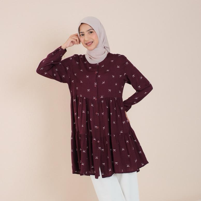 LONG TUNIK RAYON VISCOSE PREMIUM RUFFLE TUNIK BUSUI/TUNIK RAYON MOTIF TERBARU