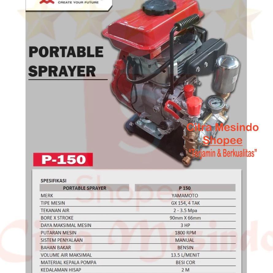 Mesin portable sprayer tipe P150 high pressure merk Yamamoto 4-tak Mesin Semprotan Air Jinjing Cuci 