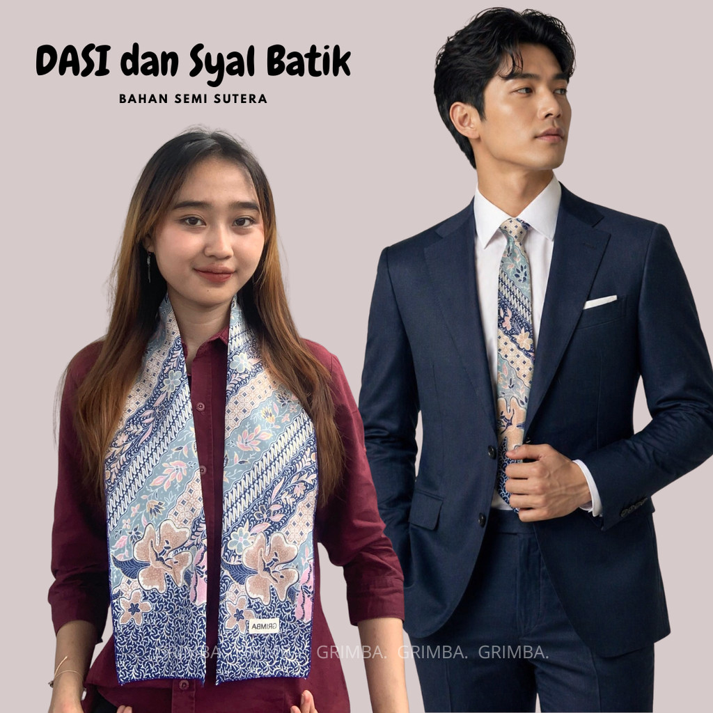 BISA INSTAN KURIR dasi pria instan motif batik syal batik wanita biru muda oleh oleh khas indonesia