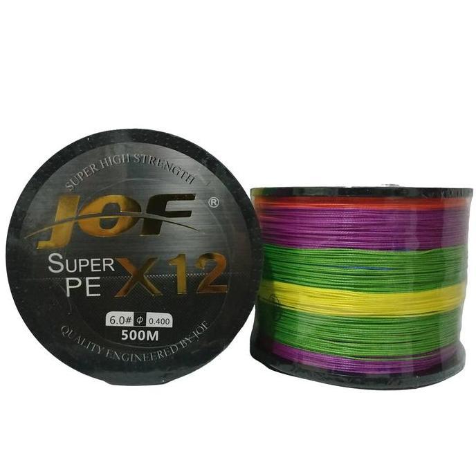 Senar Pancing JOF PE X12 500 Meter Multicolor 12 Serat Anti-Bite - Bahan PE X12 Ukuran 1.0-6.0 - Lur