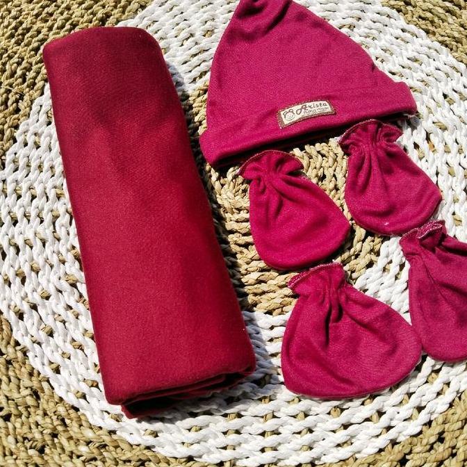 4in1 Bedong Baby Newborn Seri Maroon / 1 Set Bedong Bayi Baru Lahir Bahan Katun Lembut Untuk usia 0-