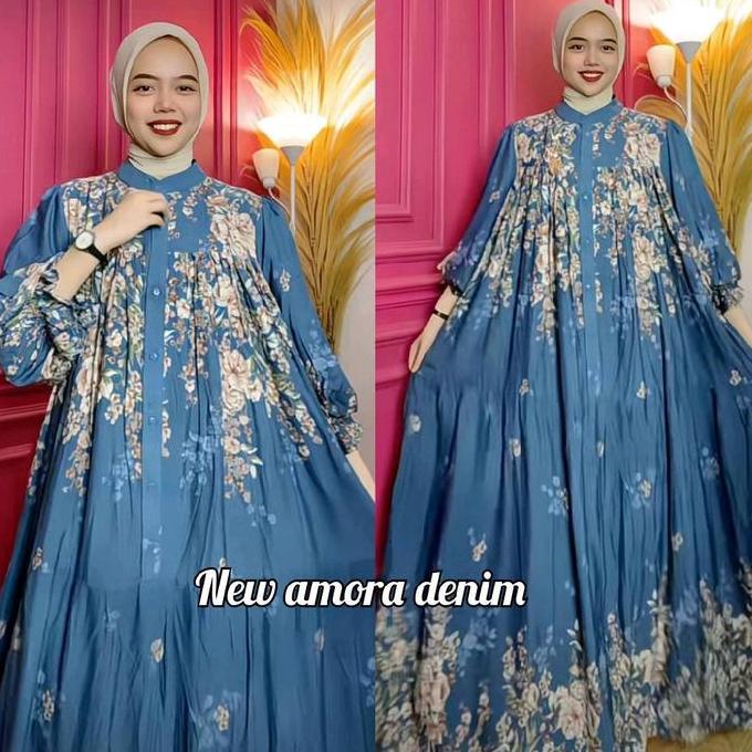 Khza- Gamis Nita Muslim Rayon Syifa Dress Lengan Balon